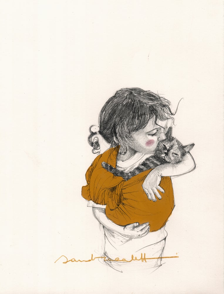 Image of "Girl with cat" print