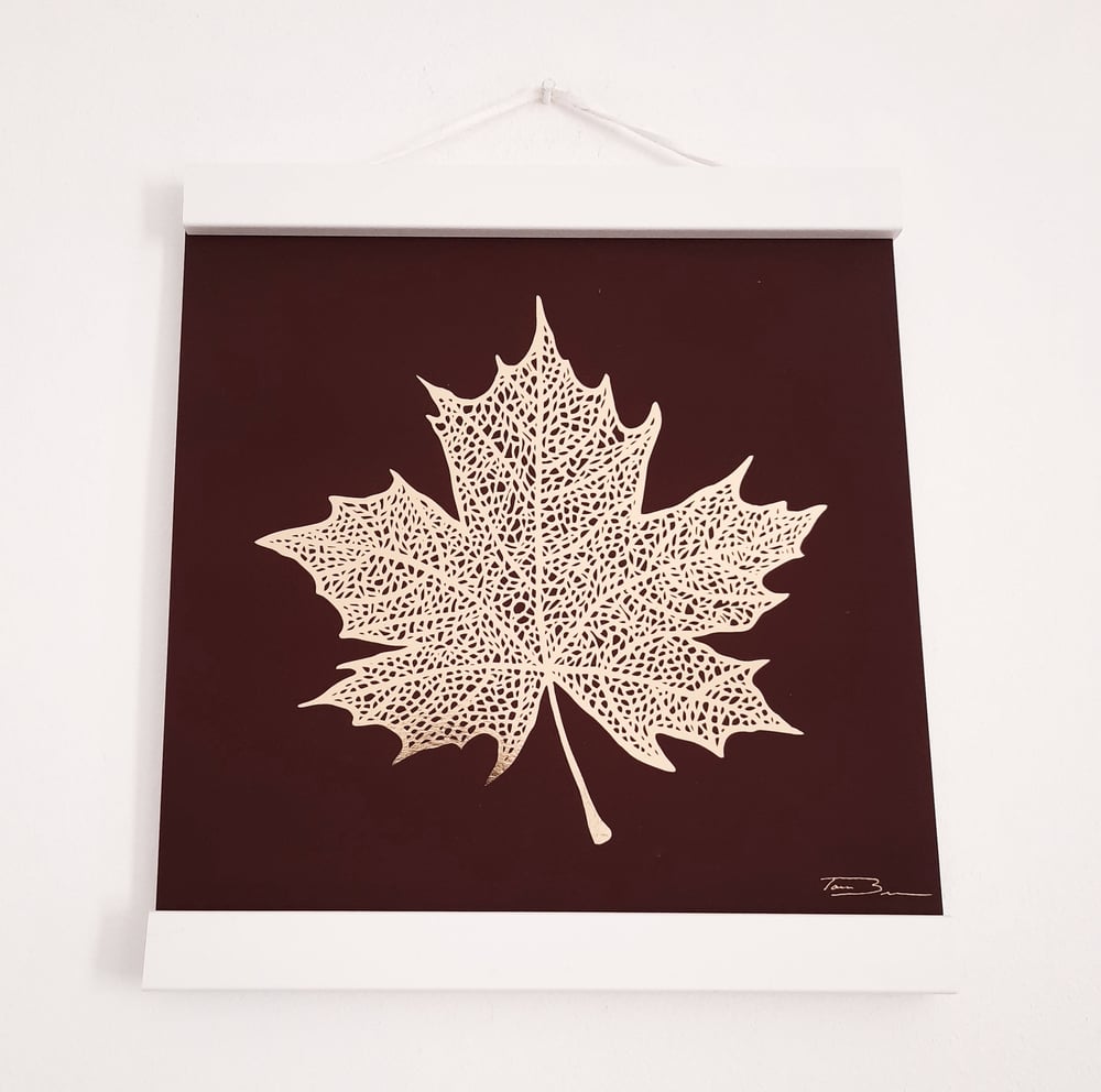 Image of Gold Foil Print of Leaf Paper Cutting