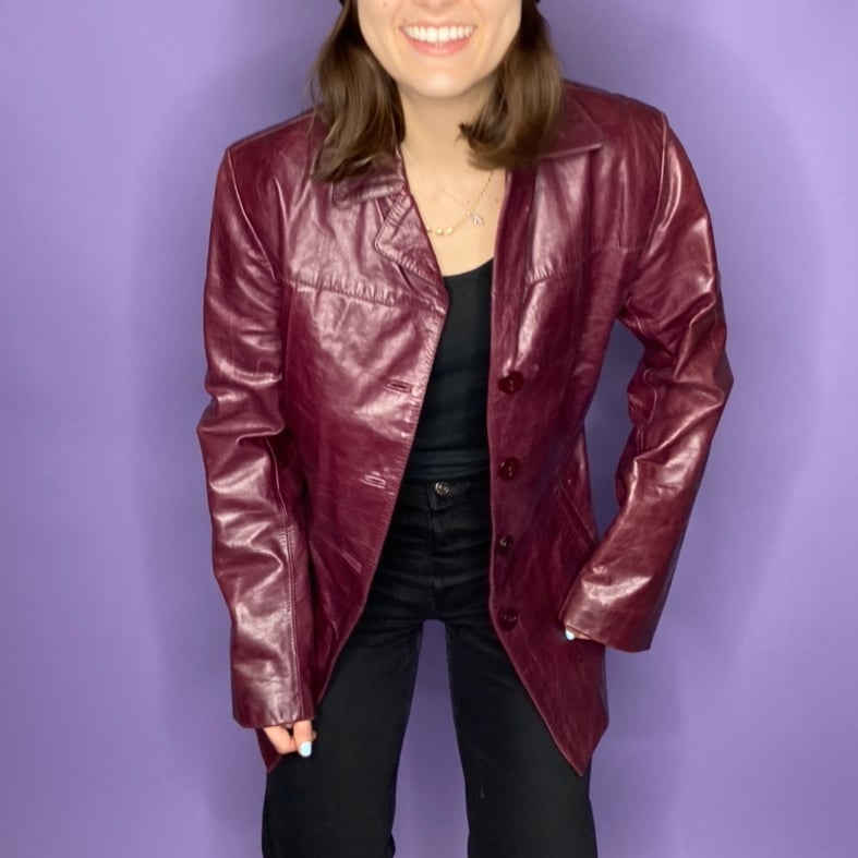 The most beautiful maroon leather blazer