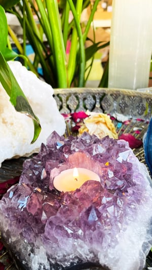 Image of Raw high grade amethyst candle holder 