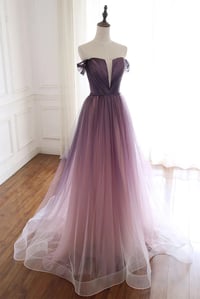Image 1 of Gradient Tulle Off Shoulder Elegant Long Formal Dress,Long Evening Dress Party Dress