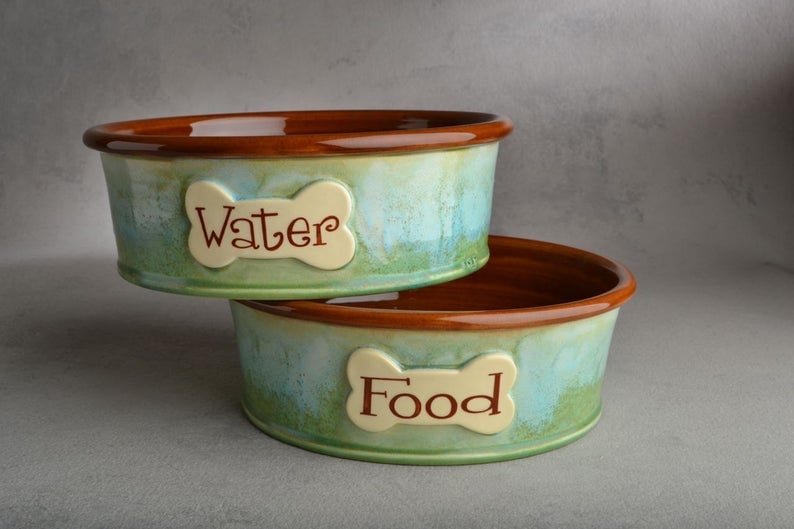 Image of Dog Bowl Set Made To Order Personalized Smooth Dog Bowls by Symmetrical Pottery
