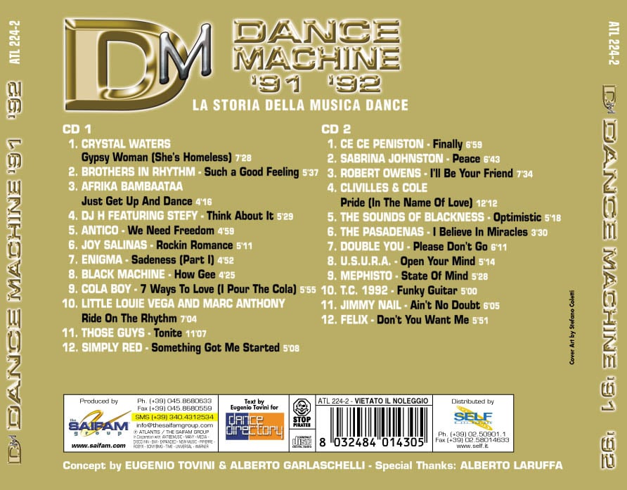 ATL224-2 // DANCE MACHINE 1991/1992 - LA STORIA DELLA MUSICA DANCE (DOPPIO CD COMPILATION)