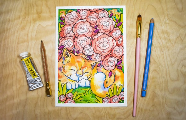 Image of Sleeping Rose Cat - Art Print