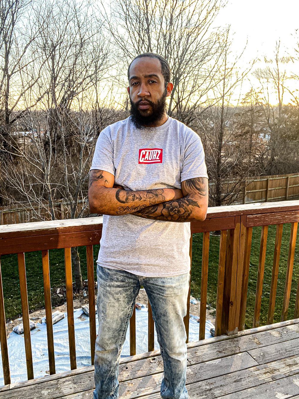 Cauhz™️ OG Red Box Logo Heather Grey Tee