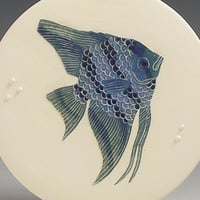 Image 2 of One Angelfish in blues ceramic wall hanging 