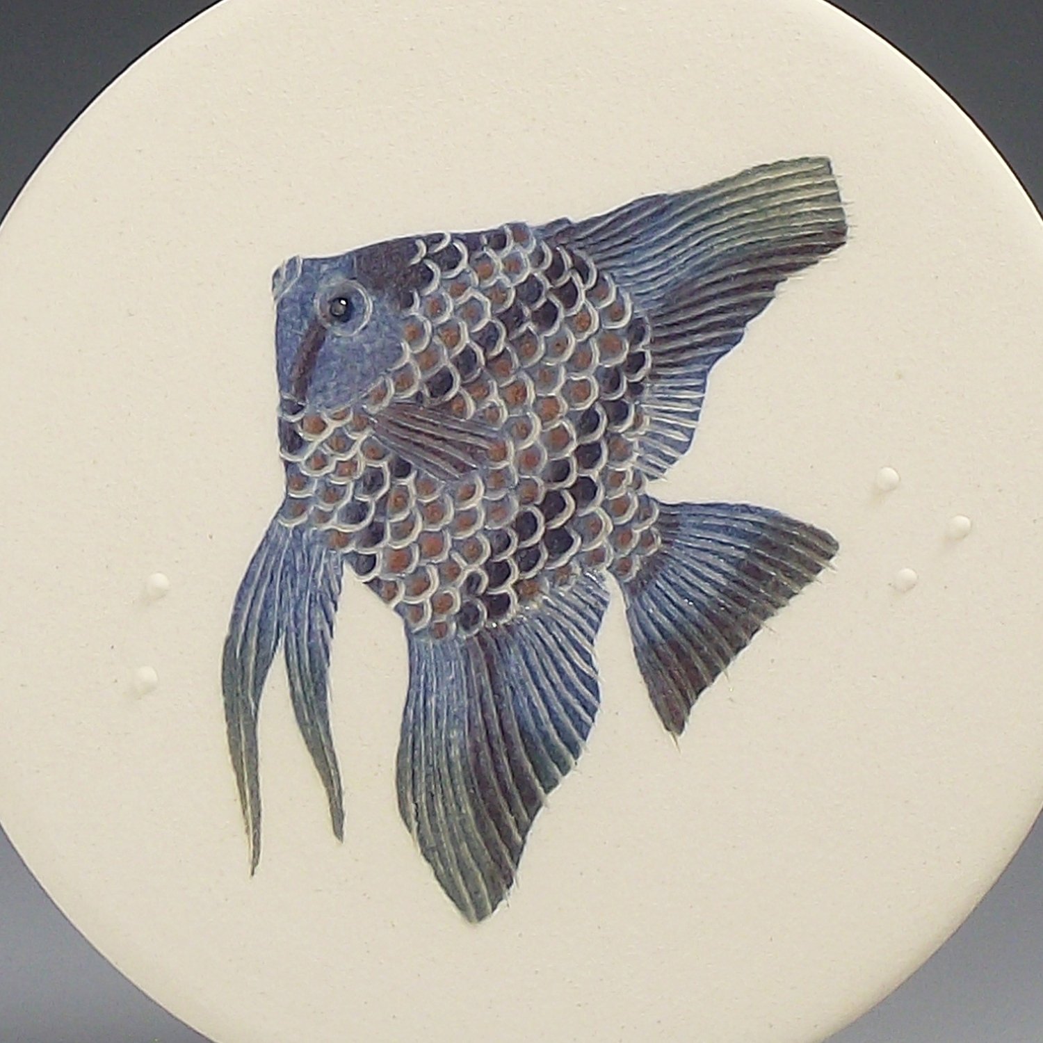 Image of One Angelfish in lilac ceramic wall hanging 