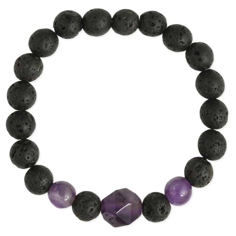 Image of Lava Bead Amethyst Stone Stretch bracelet