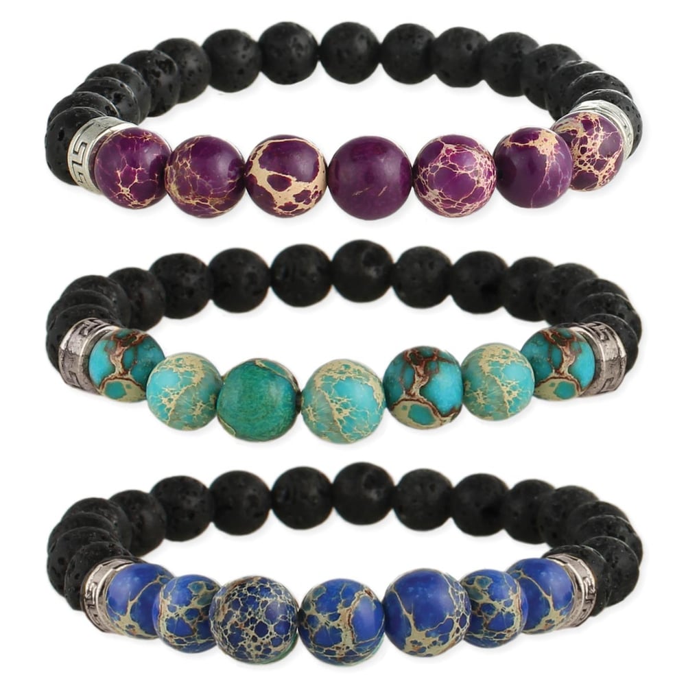 Image of Jasper Stone & Lava Bead Essential Oil Diffuser Stretch Bracelet