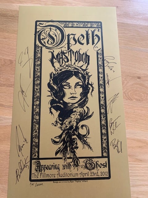 Opeth / Mastodon / Ghost Autographed Silkscreen Concert Poster By Ryan Willard Signed + Numbered