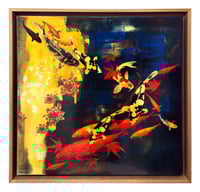 Image 1 of Original Canvas - Koi on Prussian Blue/Cobalt Blue/Sunshine Yellow - 60cm x 60cm