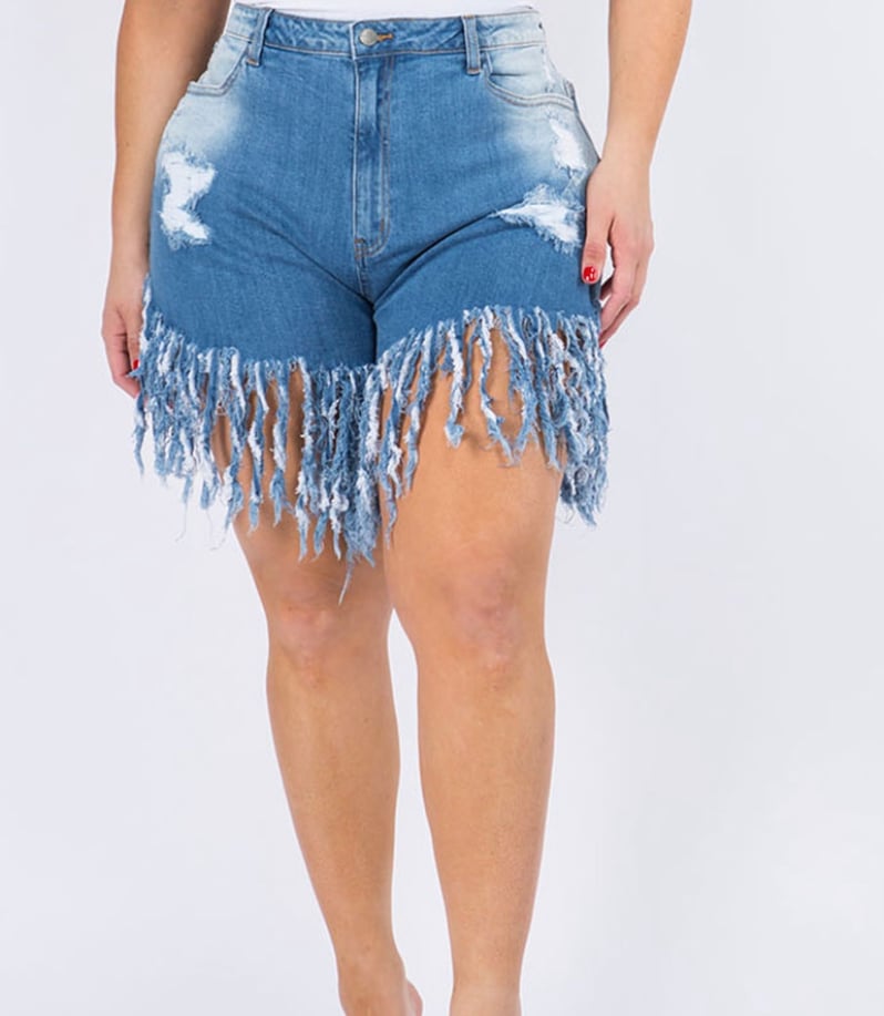 fringe denim shorts plus size