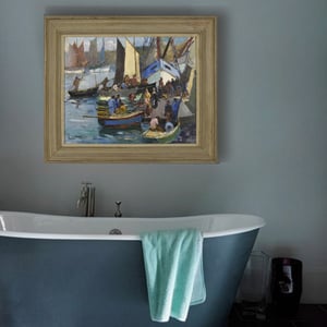 Image of Early 20thC 'Breton Quayside' oil painting Maurice F Perrot (1892 -1974)