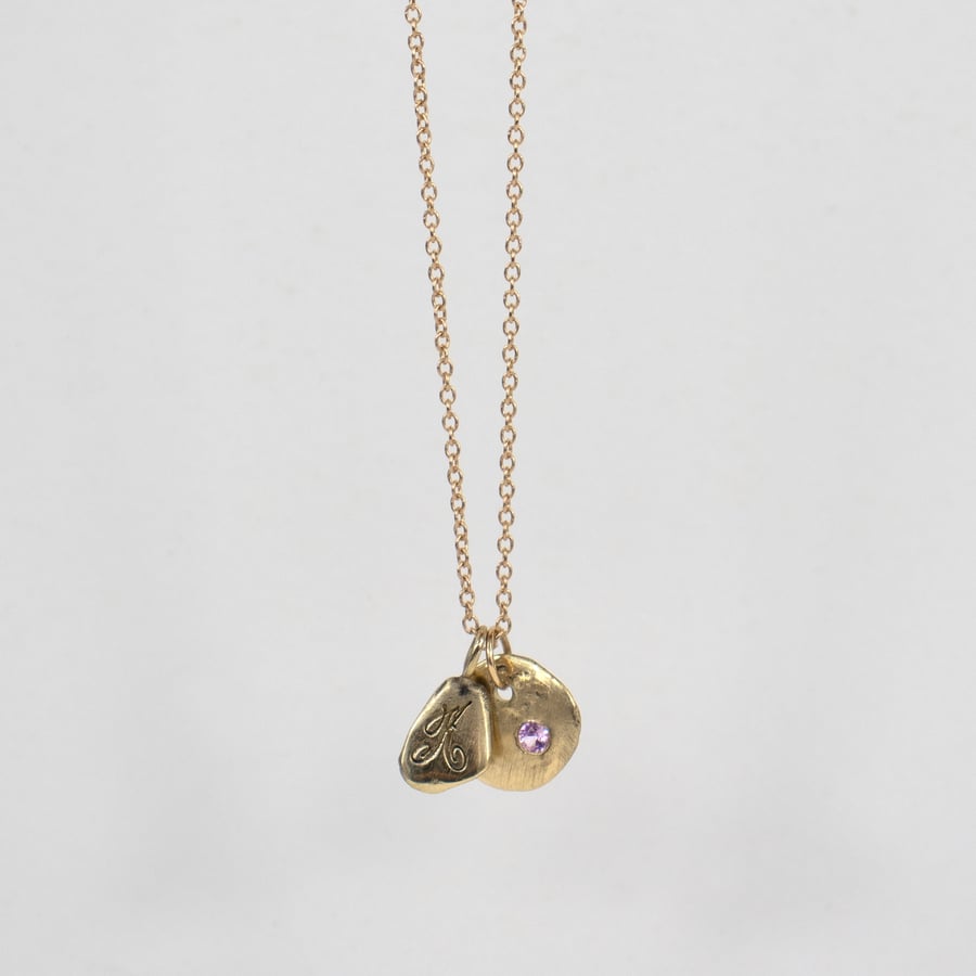 Image of 14k Gold Maine Rock & Kria Tag Necklace w/ Baby Pink Sapphire