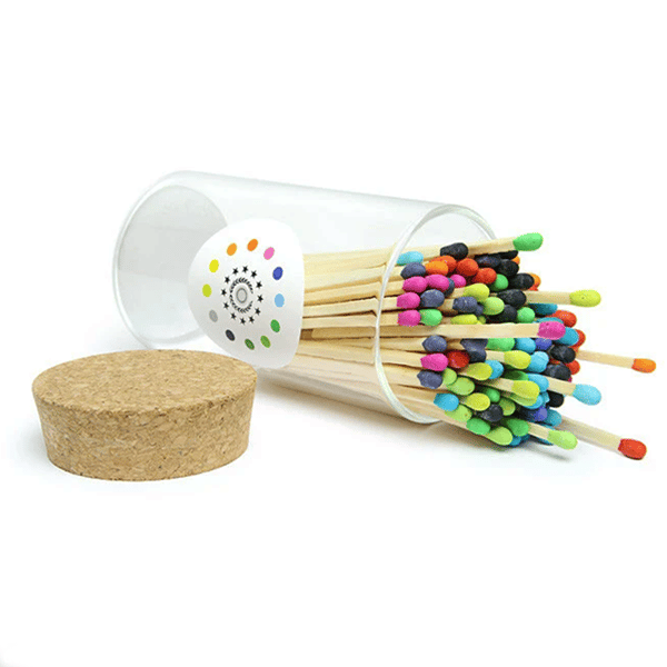 Colorful Matches in Glass + Cork Tube