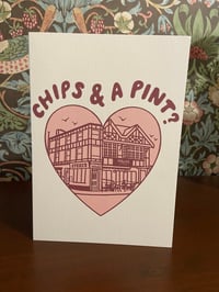 Chips and a pint card 