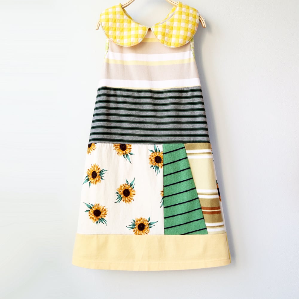 Image of sunflower green gingham yellow gold stripe 8/10 peter pan collar sleeveless courtneycourtney dress