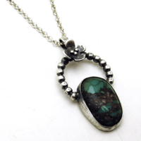 Image 4 of Sterling Silver Floral Turquoise Pendant Necklace