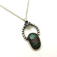Image 1 of Sterling Silver Floral Turquoise Pendant Necklace