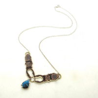 Image 3 of Sterling Silver + Copper Stag Beetle Turquoise Pendant Necklace