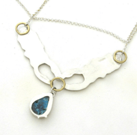 Image 4 of Sterling Silver + Copper Stag Beetle Turquoise Pendant Necklace