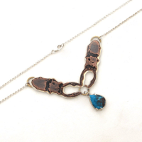 Image 2 of Sterling Silver + Copper Stag Beetle Turquoise Pendant Necklace