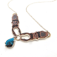 Image 5 of Sterling Silver + Copper Stag Beetle Turquoise Pendant Necklace