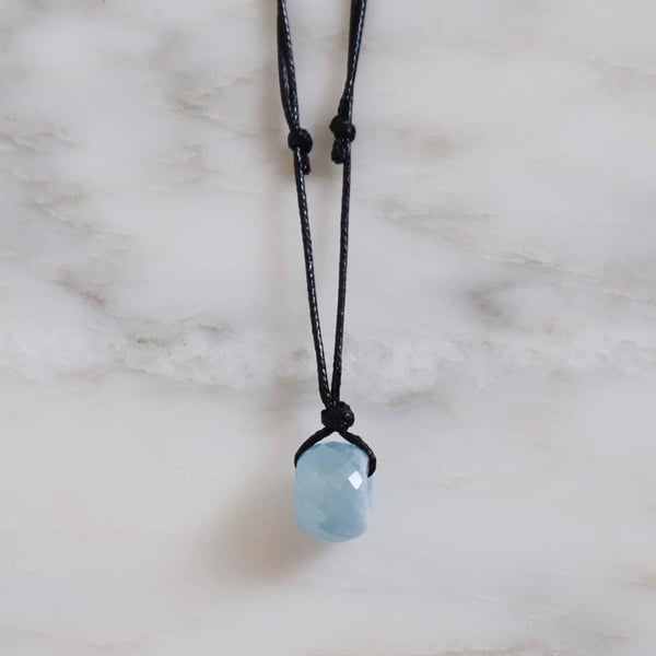 Image of Icy Blue Aquamarine faceted cut cube necklace
