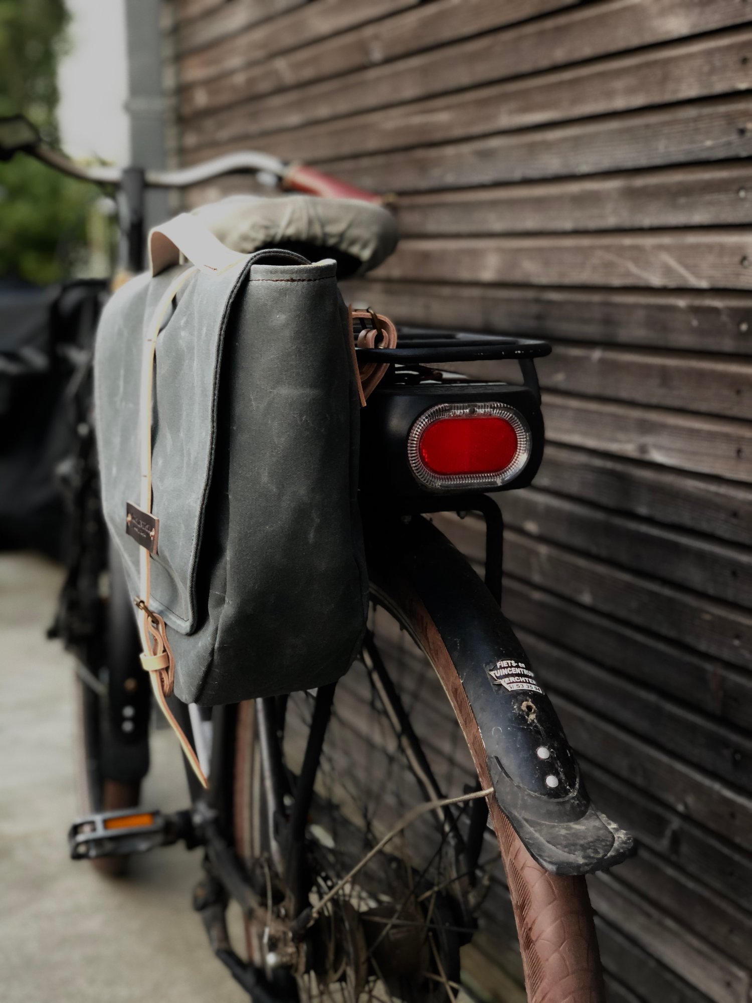 Image of Waxed canvas pannier / bicycle bag with flap, bike accessories