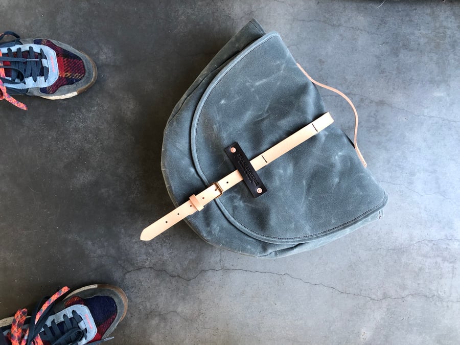 Image of Waxed canvas pannier / bicycle bag with flap, bike accessories