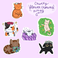 Image 2 of Chunky Flower Crown Kitties Sticker Set