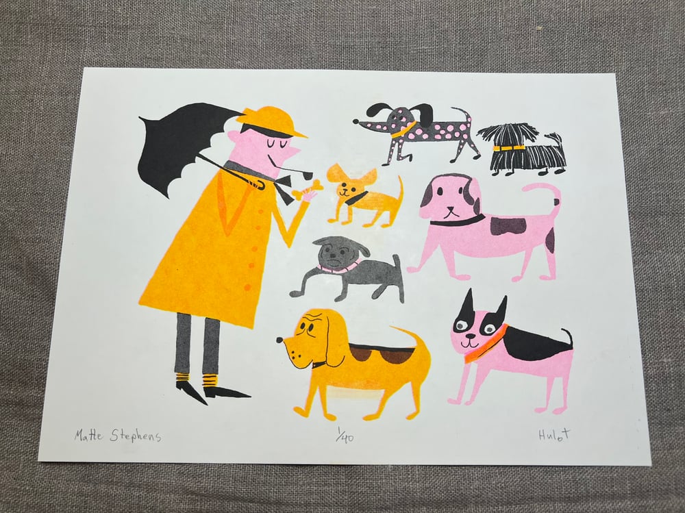 Image of Hulot And His Dog Friends. Risograph Print