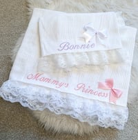 Image 1 of Lacey cellular blankets embroidery available 