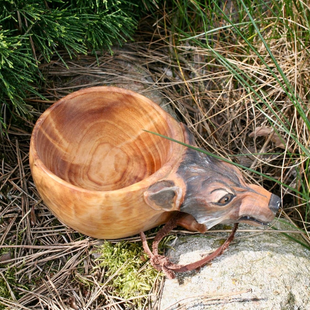  TY&WJ Handmade Kuksa Wooden Mug,Animals Head Image