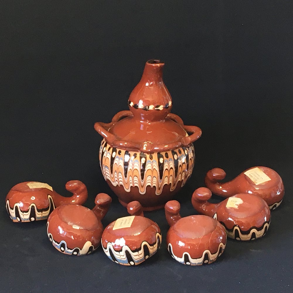 Troyan Evil Eye pottery vessel & cups set