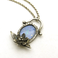 Image 1 of Sterling Silver Opal Doublet Flower Pendant Necklace