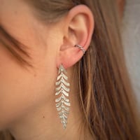 Image 2 of Silver Skeleton Leaf Earrings
