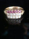 Victorian 18ct Natural Ruby old cut diamond natural seed pearl stacking ring