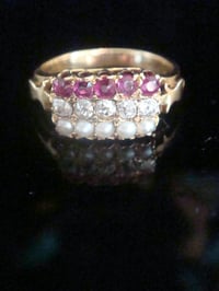 Image 1 of Victorian 18ct Natural Ruby old cut diamond natural seed pearl stacking ring