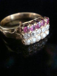 Image 2 of Victorian 18ct Natural Ruby old cut diamond natural seed pearl stacking ring