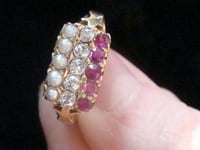 Image 3 of Victorian 18ct Natural Ruby old cut diamond natural seed pearl stacking ring