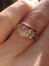 Victorian 18ct Natural Ruby old cut diamond natural seed pearl stacking ring