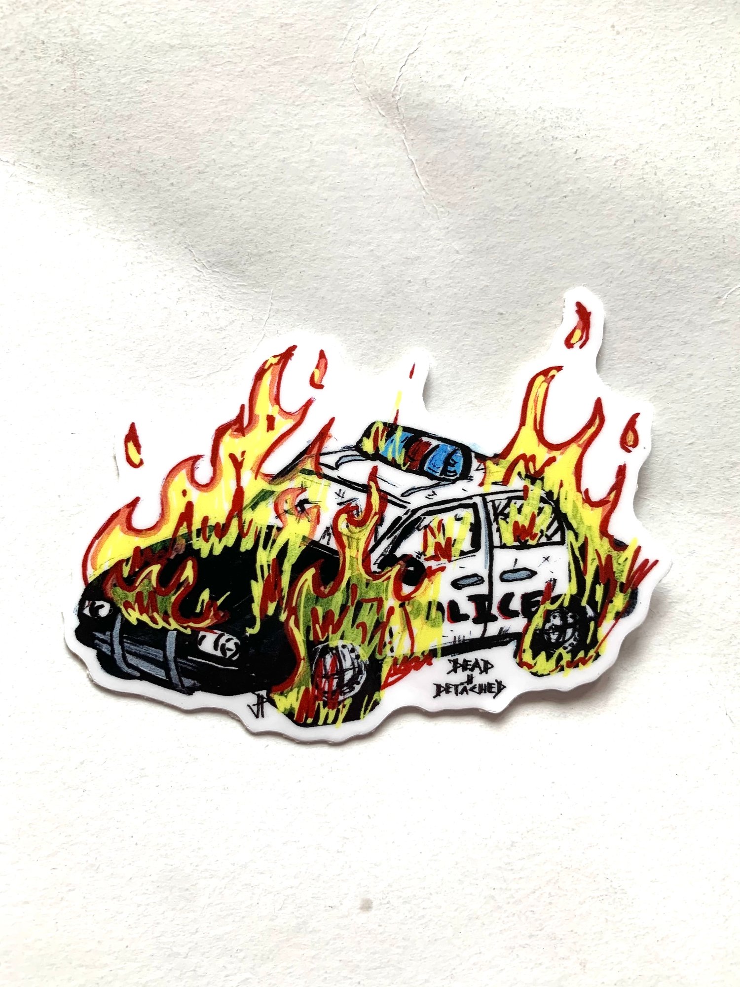 Burning cop car sticker