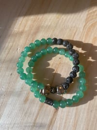 Image 3 of Grounded Fortune” Bracelet Set  Green Aventurine & Lava Stone 