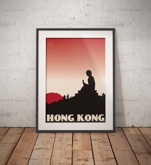 Image of Vintage poster Hong Kong - Tian Tan Buddha - Red - Fine Art Print