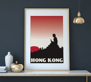 Image of Vintage poster Hong Kong - Tian Tan Buddha - Red - Fine Art Print