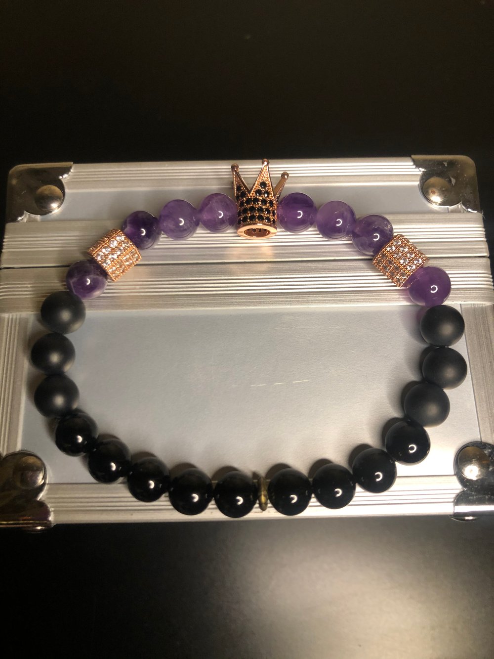 King and Queen gold crown Amethyst bracelet