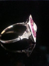 Image 2 of 18ct white gold natural ruby and diamond deco inspired target cluster ring