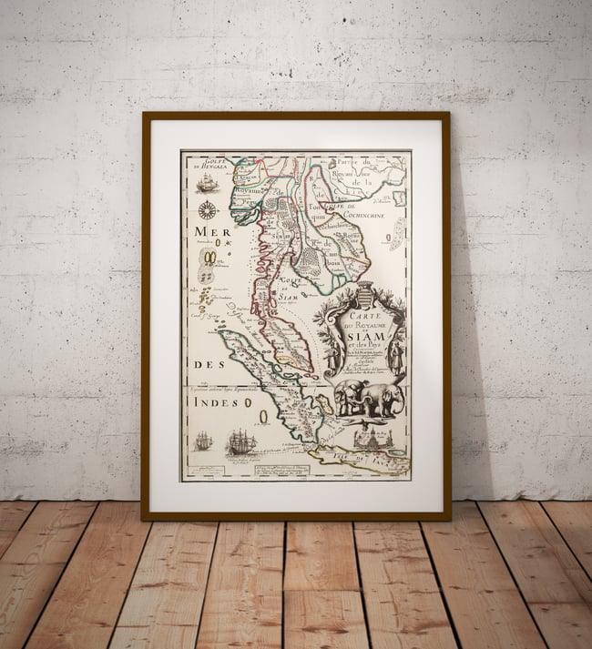 Map of the Kingdom of Siam and its neighbouring countries | 1686 | Wall Art Print | Vintage Map
