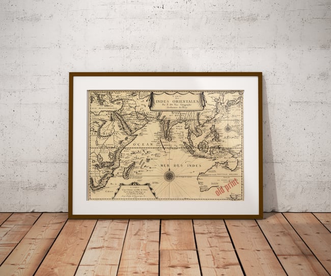 Antique Map of the Indian Ocean | P. du Val | 1665 | Wall Art Print | Vintage Map